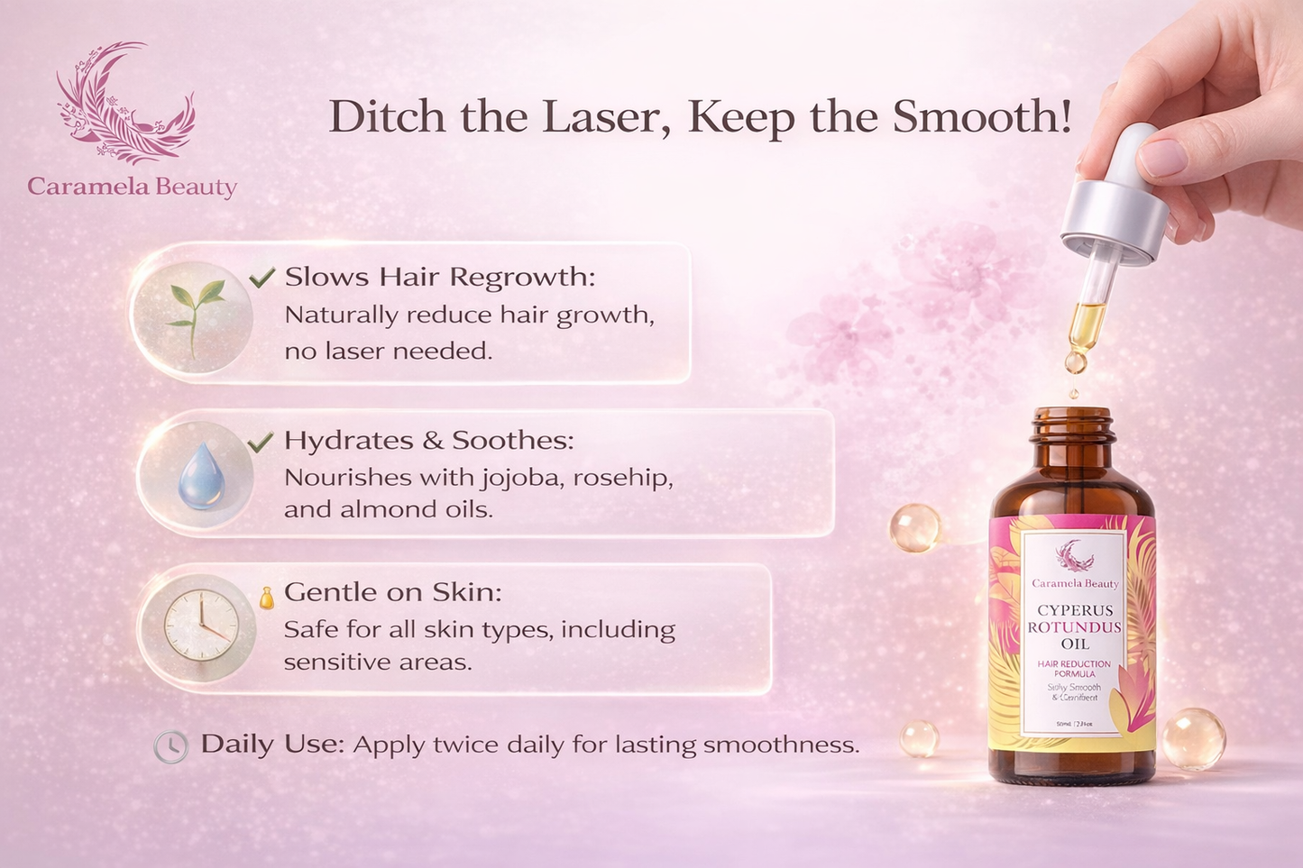 Caramela Beauty Cyperus Rotundus Oil for Natural Hair Reduction - 60Ml/2Oz