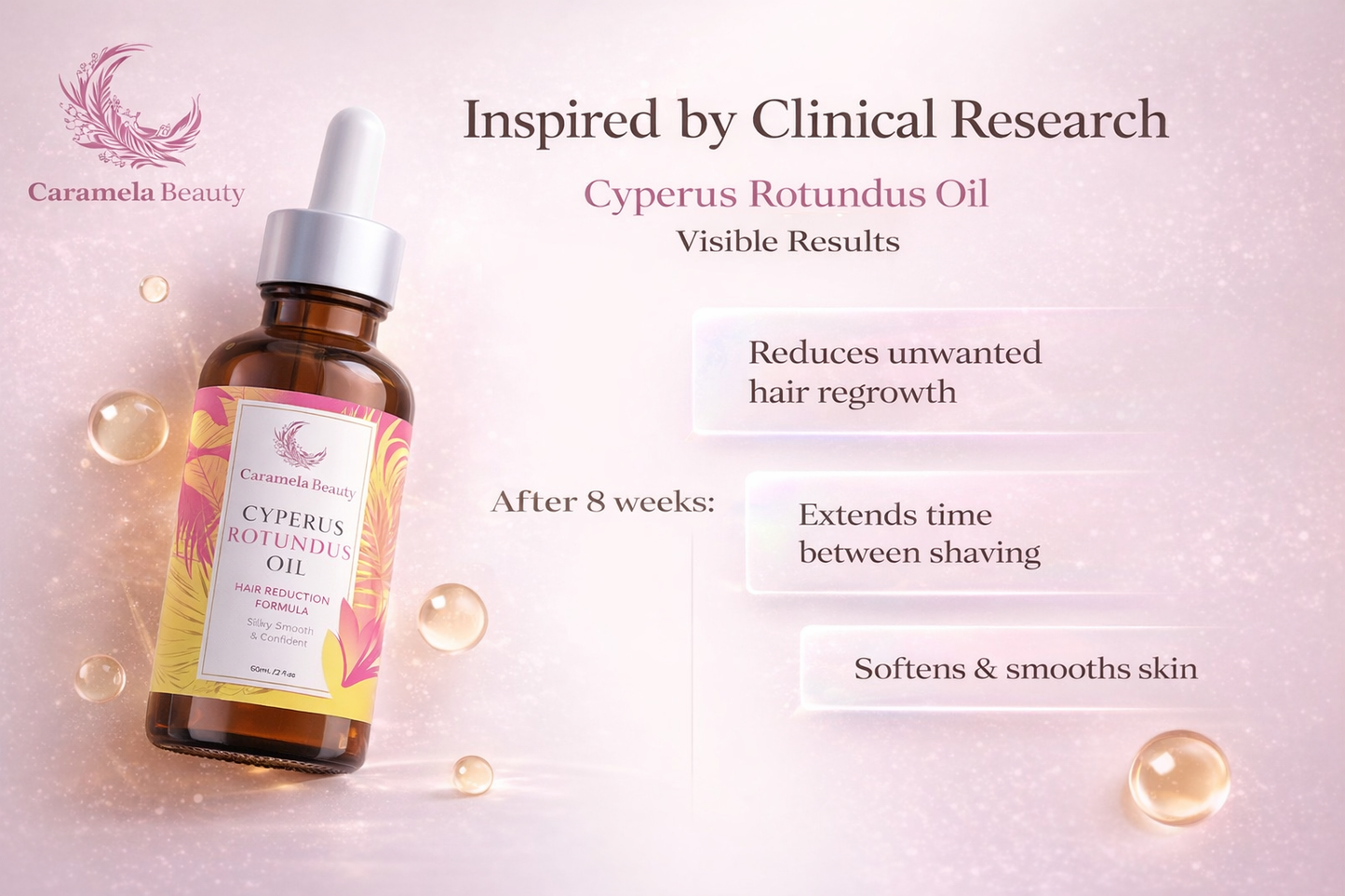 Caramela Beauty Cyperus Rotundus Oil for Natural Hair Reduction - 60Ml/2Oz