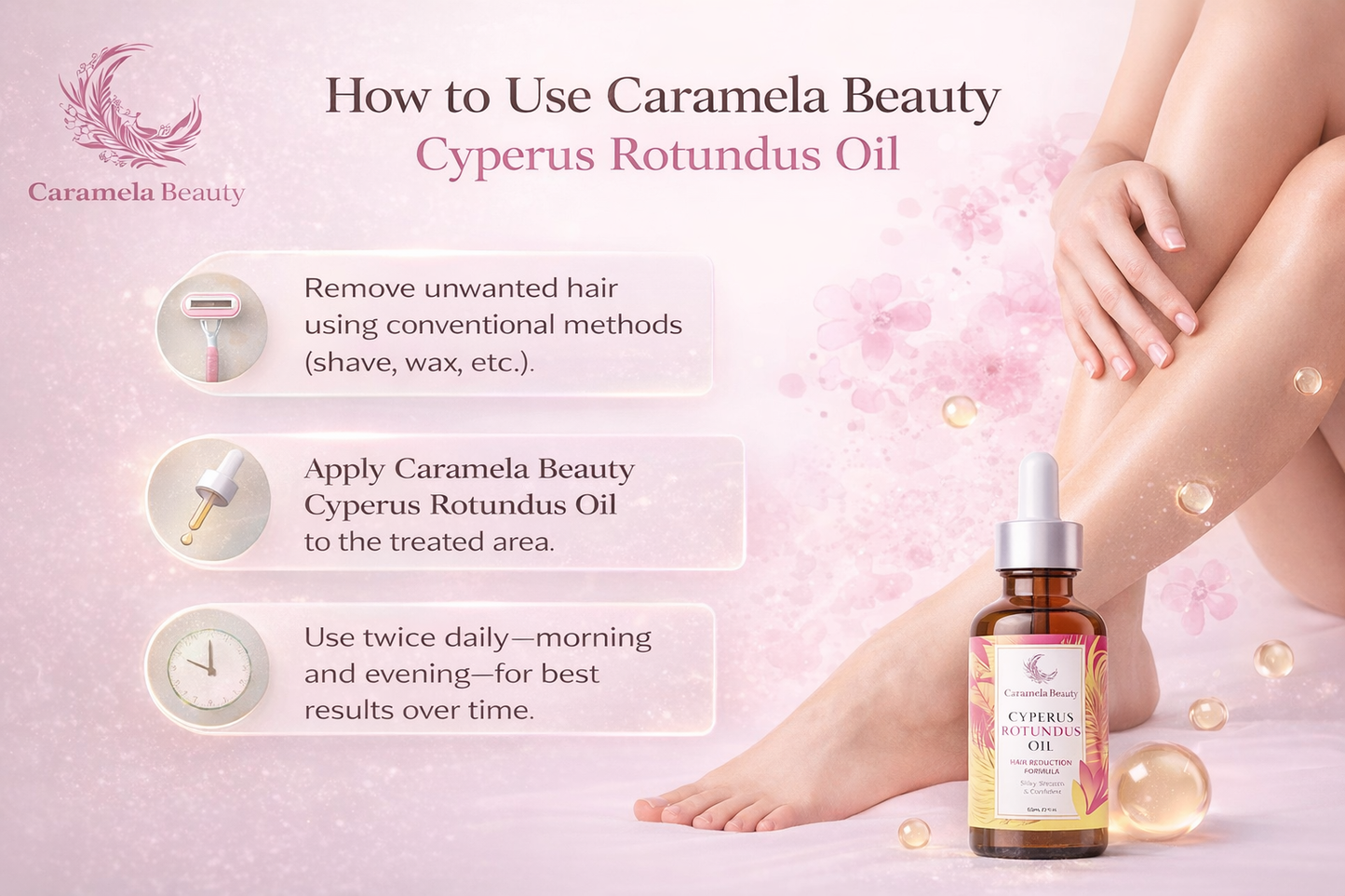 Caramela Beauty Cyperus Rotundus Oil for Natural Hair Reduction - 60Ml/2Oz